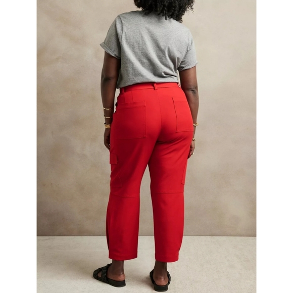 Banana Republic Cargo Pants Womens Size 16 Red High-Rise Belted - Picture 7 of 15